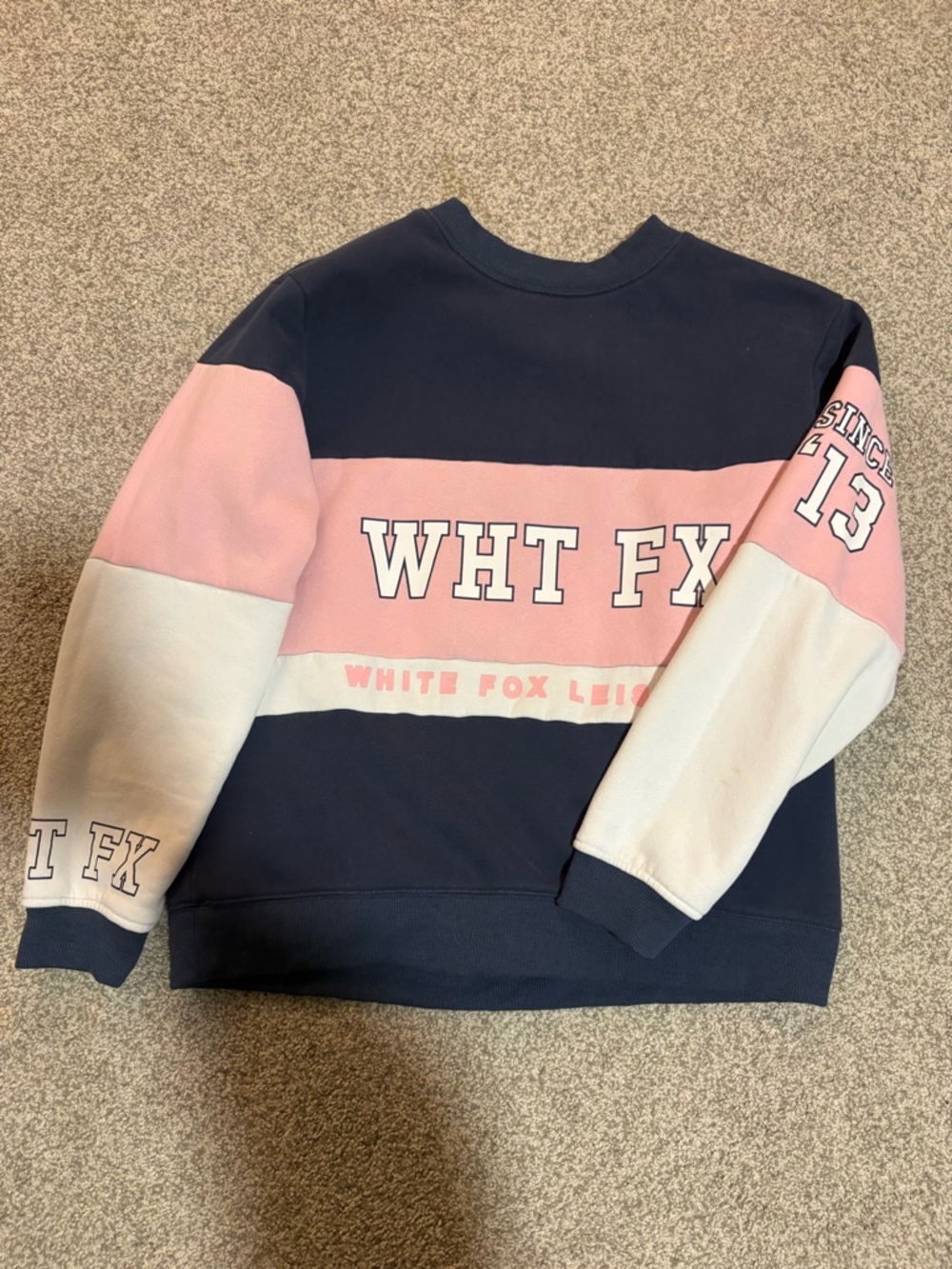 White Fox Boutique Navy, Pink & White Colorblock Crewneck Sweatshirt